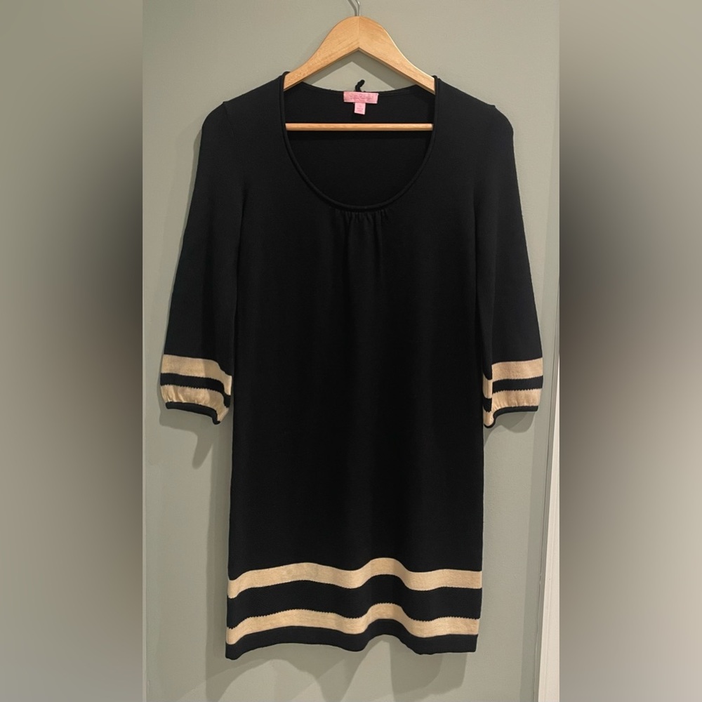Lilly Pulitzer Black Connie‎ Stripe Merino Wool Sweater Dress-Size XS